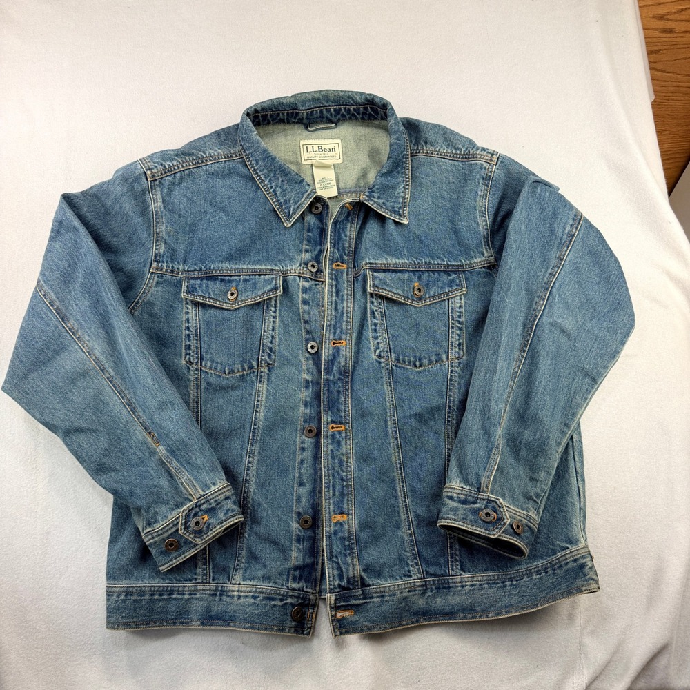LL Bean Mens XXL Regular Denim Trucker Jacket Blue Cotton 0 CCN6 Medium Wash
